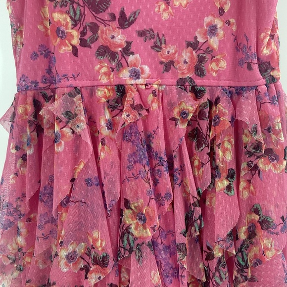 Justice pink flouncy multi print floral tiered feminine flirty dress - Picture 8 of 15